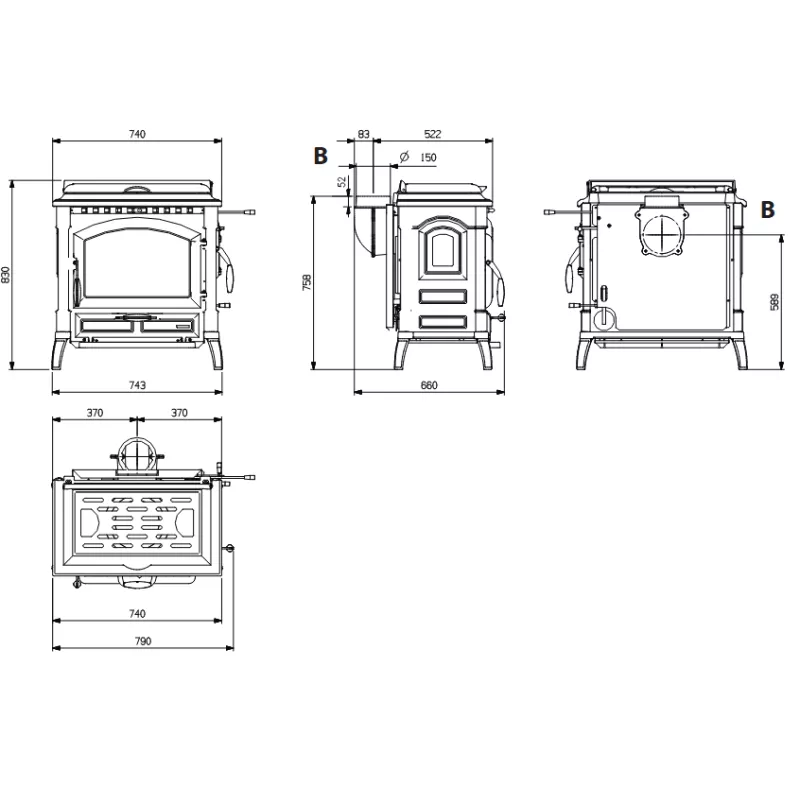 Poêle à bois avec chauffe plat Isotta con cerchi.16 - 11,9 Kw